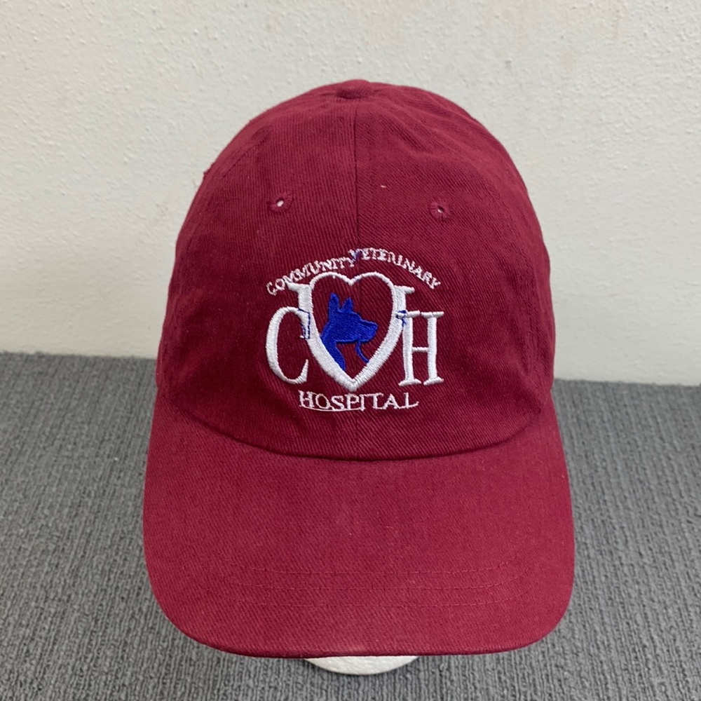 Community Veterinary Hospital Baseball Hat Unisex Burgundy Strapback Headshots
